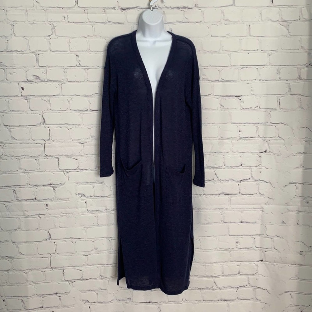 Aerie | Long Navy Blue Open Front Duster Sweater Sz Medium